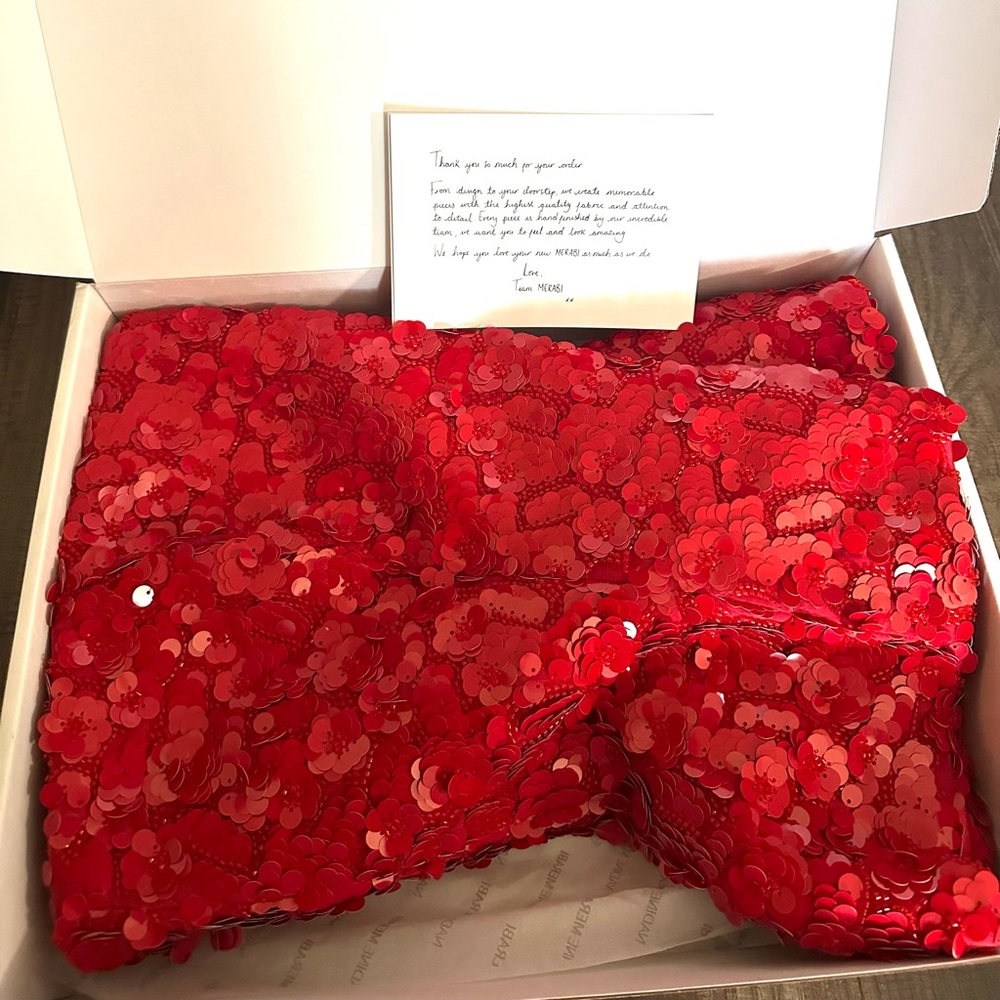 NADINE MERABI Red Sequin Bandeau